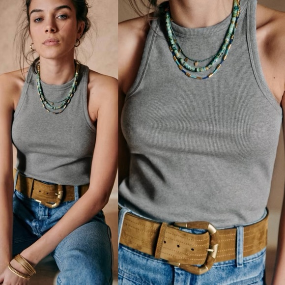 Sezane Marcelo Ribbed Tank Top Grenadine Green Organic Cotton Size Medium - Picture 2 of 7